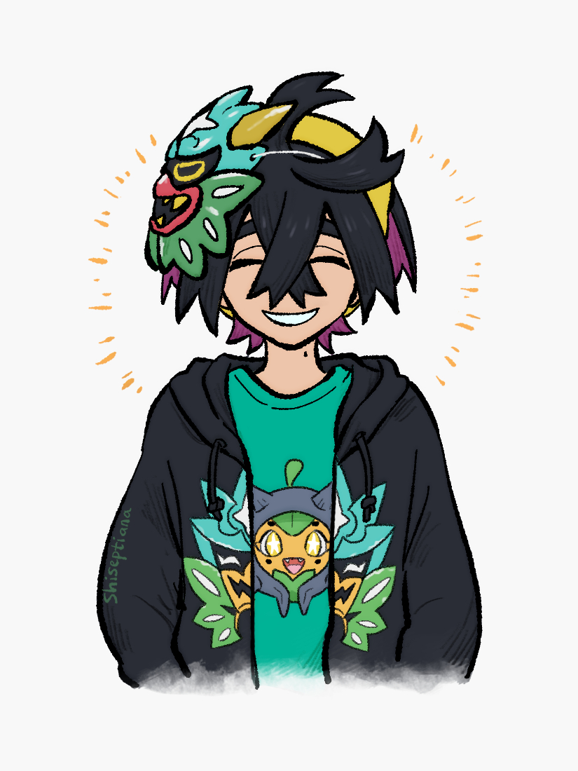 kieran and ogerpon (pokemon and 1 more) drawn by shiseptiana