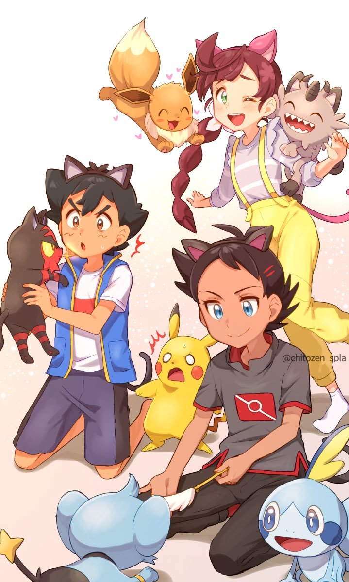 pikachu, ash ketchum, eevee, sobble, goh, and 4 more (pokemon and 1 more) drawn by chitozen_(pri_zen)