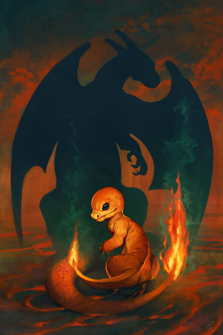 charizard and charmander (pokemon) drawn by devin_elle_kurtz