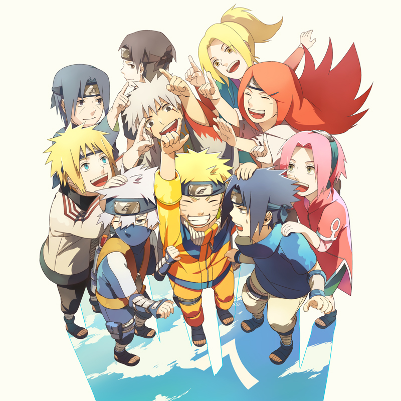 haruno sakura, uzumaki naruto, uchiha sasuke, tsunade, hatake kakashi, and 5 more (naruto and 1 more) drawn by oba-min