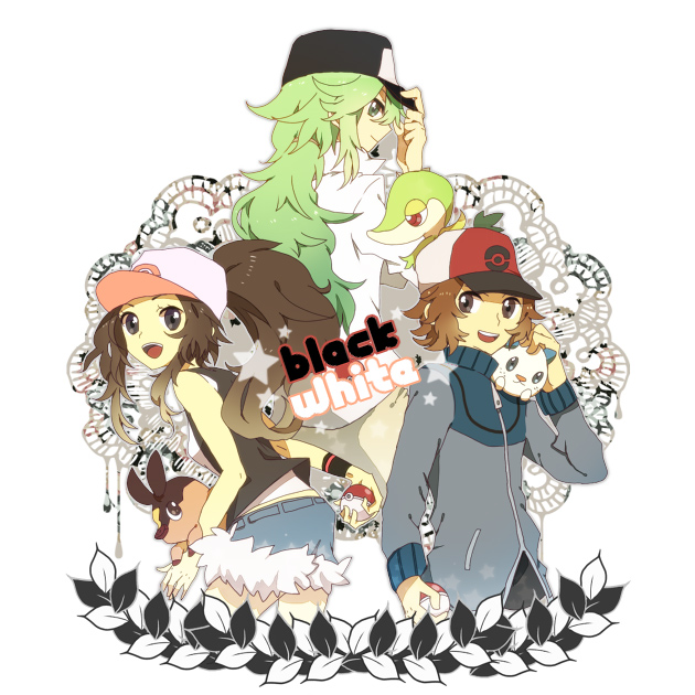 hilda, hilbert, n, oshawott, snivy, and 1 more (pokemon and 1 more) drawn by shigure_wasa
