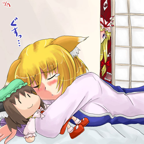 yakumo yukari, yakumo ran, and chen (touhou) drawn by sasuke_(sasuke_no_sato)