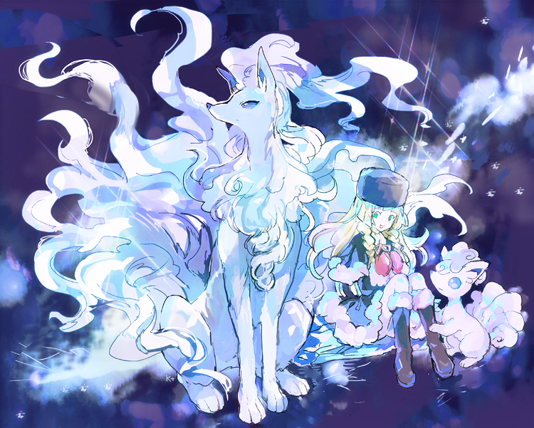 lillie, alolan vulpix, and alolan ninetales (pokemon and 1 more) drawn by kantarou_(8kan)
