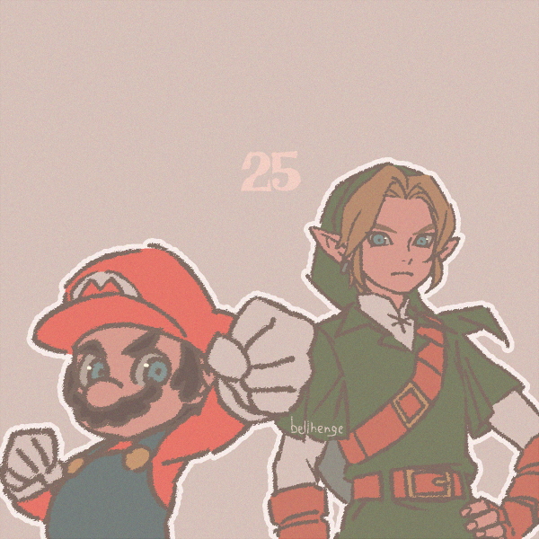 link and mario (the legend of zelda and 3 more) drawn by bellhenge