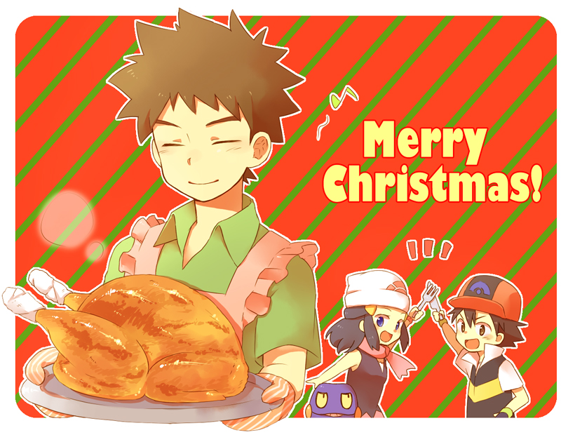 dawn, ash ketchum, brock, and croagunk (pokemon and 1 more) drawn by tsukushi_(clunker)