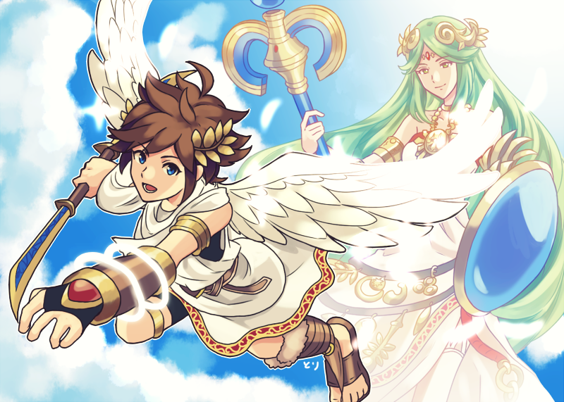palutena and pit (kid icarus and 1 more) drawn by tori_(11toritori)