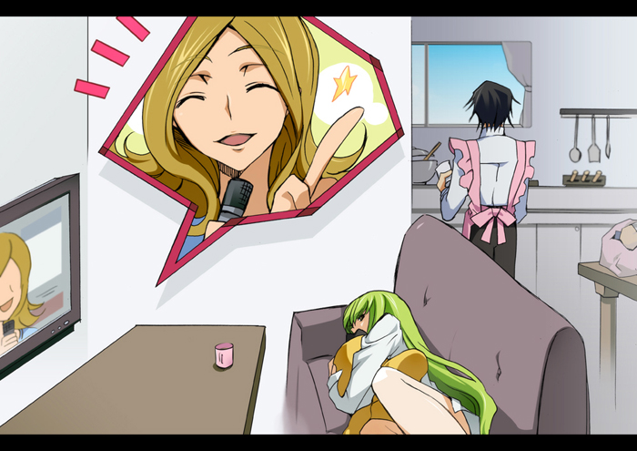 c.c., lelouch vi britannia, and milly ashford (code geass) drawn by creayus