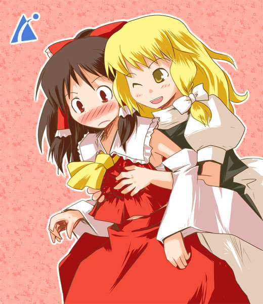 hakurei reimu and kirisame marisa (touhou) drawn by kanoe_soushi