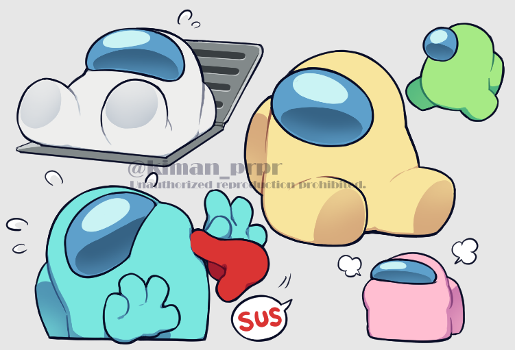 crewmate, red, white, cyan, lime, and 2 more (among us) drawn by kiman