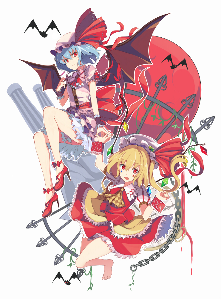 remilia scarlet and flandre scarlet (touhou) drawn by nakaichi_(ridil)