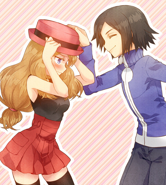 serena and calem (pokemon and 1 more) drawn by irouha
