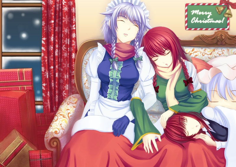 remilia scarlet, izayoi sakuya, hong meiling, and koakuma (touhou) drawn by takibi_(tamikyo)