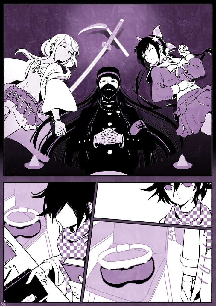 oma kokichi, yonaga angie, chabashira tenko, and shinguji korekiyo (danganronpa and 1 more) drawn by u_u_ki_u_u