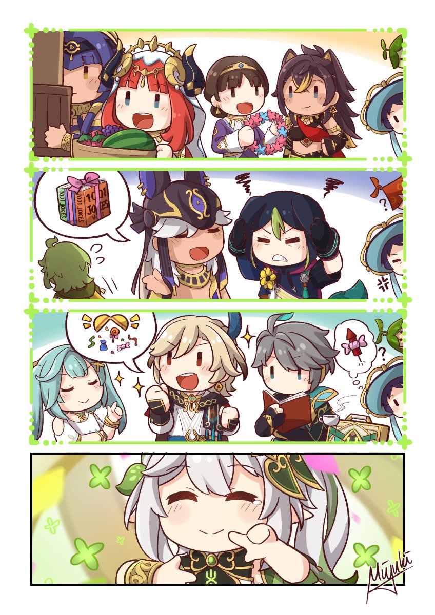 scaramouche, nahida, wanderer, nilou, alhaitham, and 10 more (genshin impact) drawn by miyuki_yoshiharu