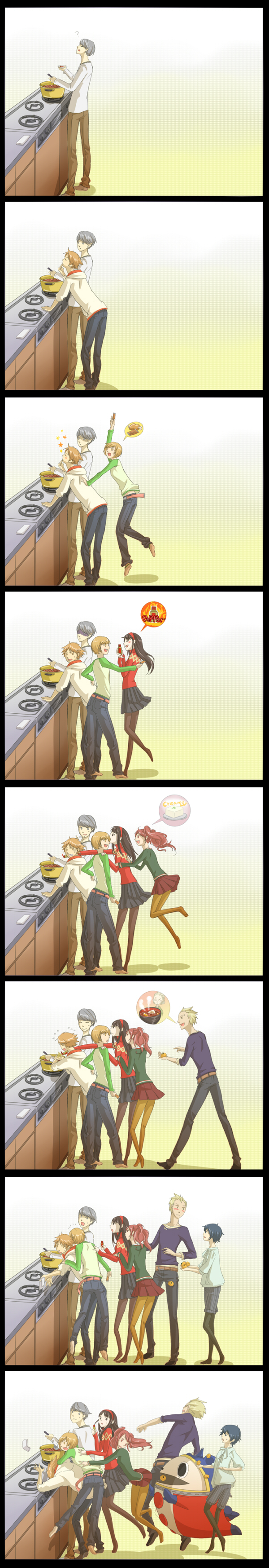 narukami yu, shirogane naoto, satonaka chie, kujikawa rise, amagi yukiko, and 3 more (persona and 1 more) drawn by eeteru