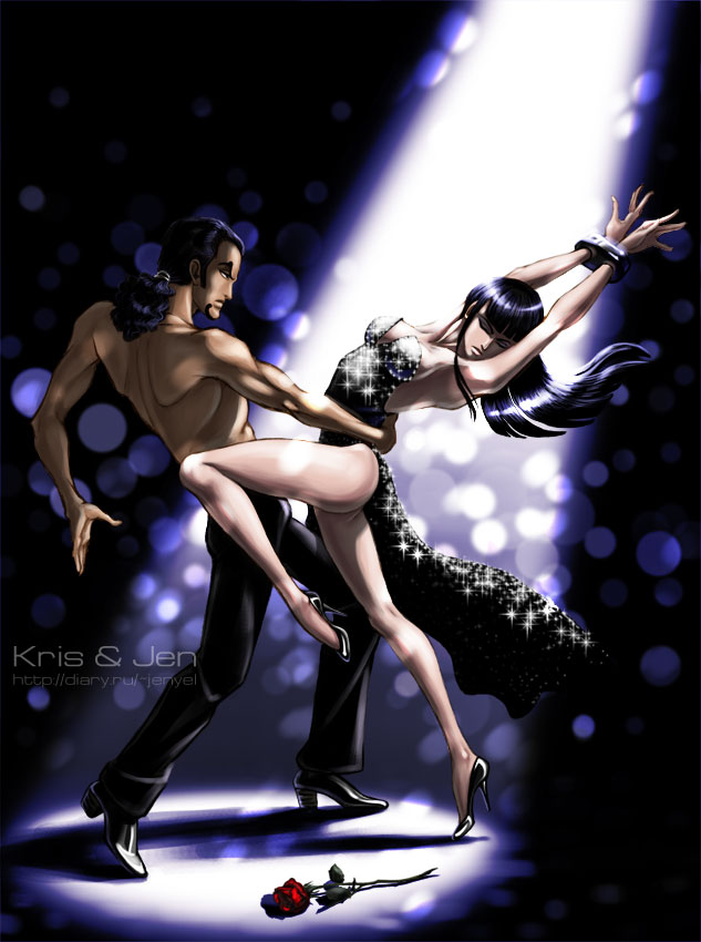 nico robin and rob lucci (one piece) drawn by kris&jen