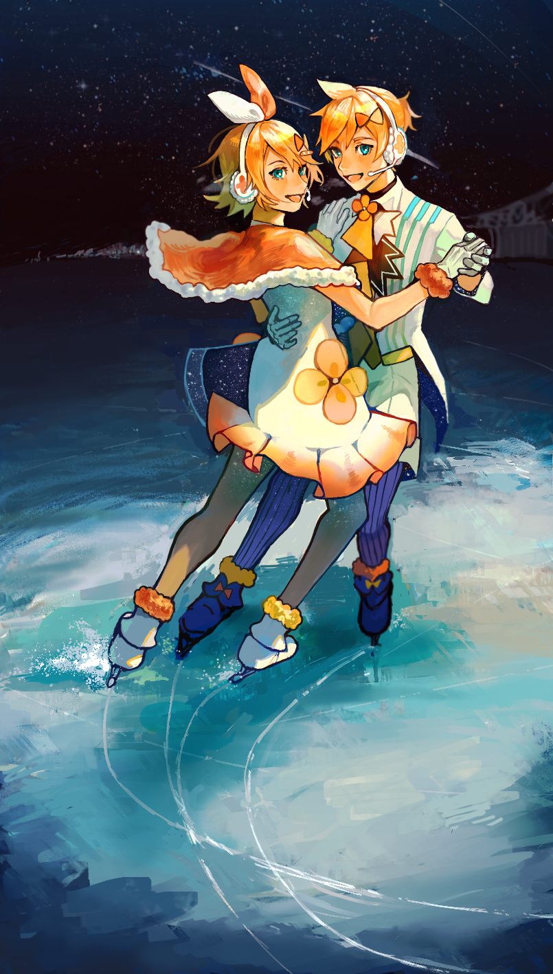 kagamine rin, kagamine len, magical mirai len, and magical mirai rin (vocaloid and 1 more) drawn by nunosei