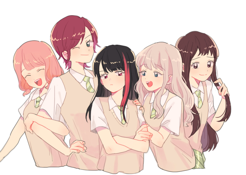 mitake ran, aoba moca, uehara himari, udagawa tomoe, and hazawa tsugumi (bang dream!) drawn by res2shuu