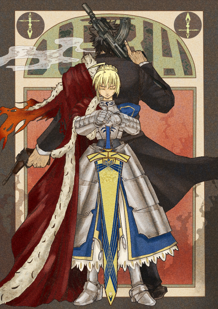 artoria pendragon, saber, and emiya kiritsugu (fate and 1 more) drawn by konfuji