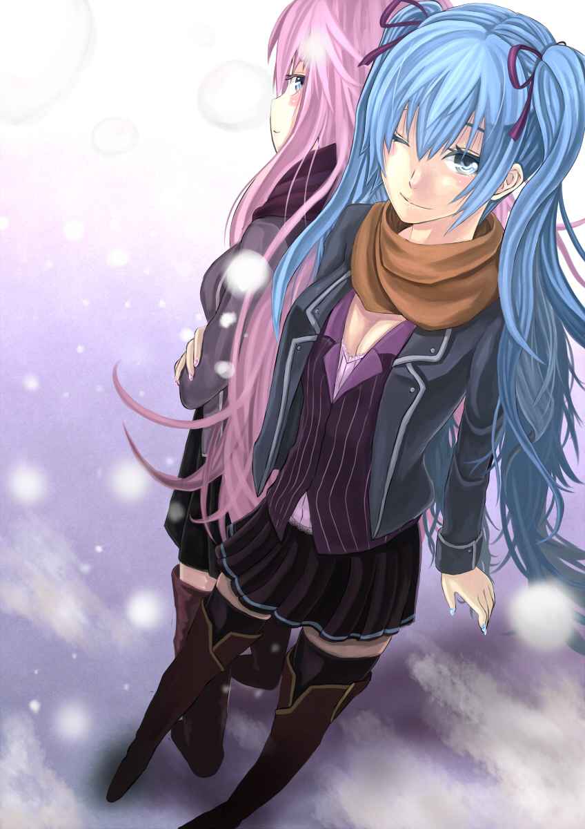 hatsune miku and megurine luka (vocaloid) drawn by katagiri_yuuki
