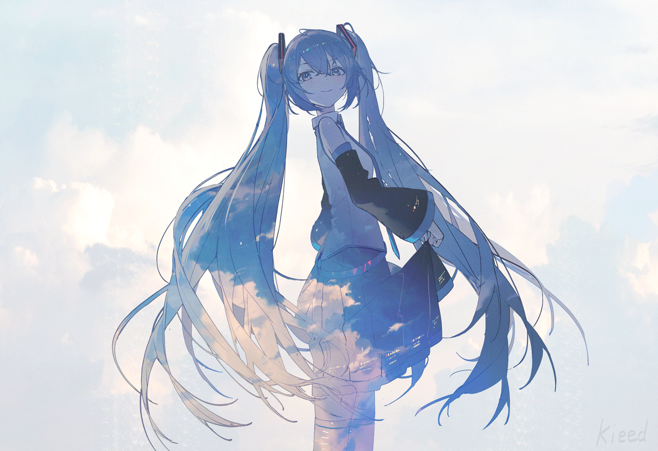 hatsune miku, sakura miku, and 25-ji miku (vocaloid and 1 more) drawn by kieed