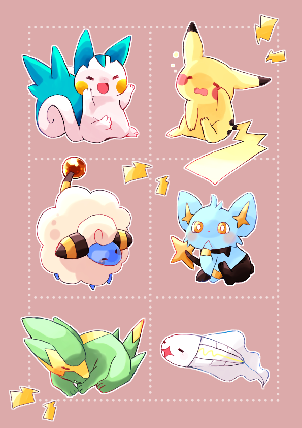 pikachu, pachirisu, shinx, mareep, tynamo, and 1 more (pokemon) drawn by hanabusaoekaki