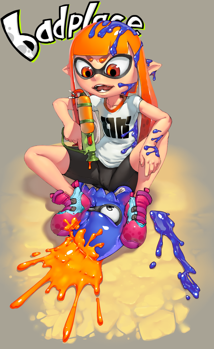 inkling player character and inkling girl (splatoon and 1 more) drawn by badplace