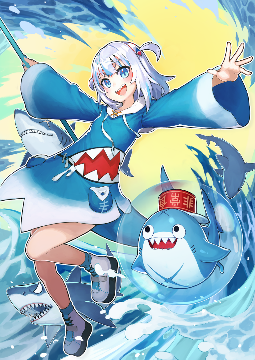 gawr gura and bloop (hololive and 1 more) drawn by inomata_konomu