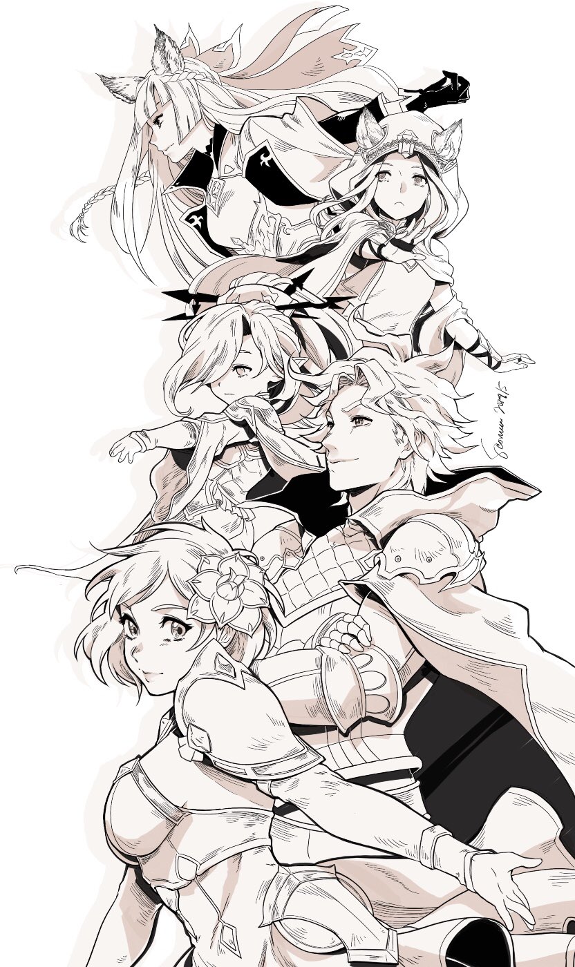 djeeta, yuisis, niyon, scathacha, and seofon (granblue fantasy) drawn by sao_(saowee)
