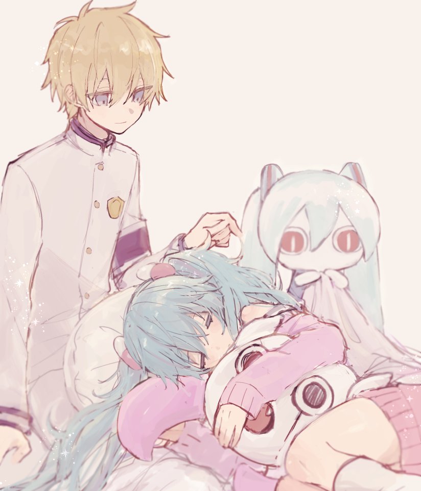 hatsune miku, kagamine len, aimaina, and doushite-chan (vocaloid and 2 more) drawn by ebi_(yzpiyo039)