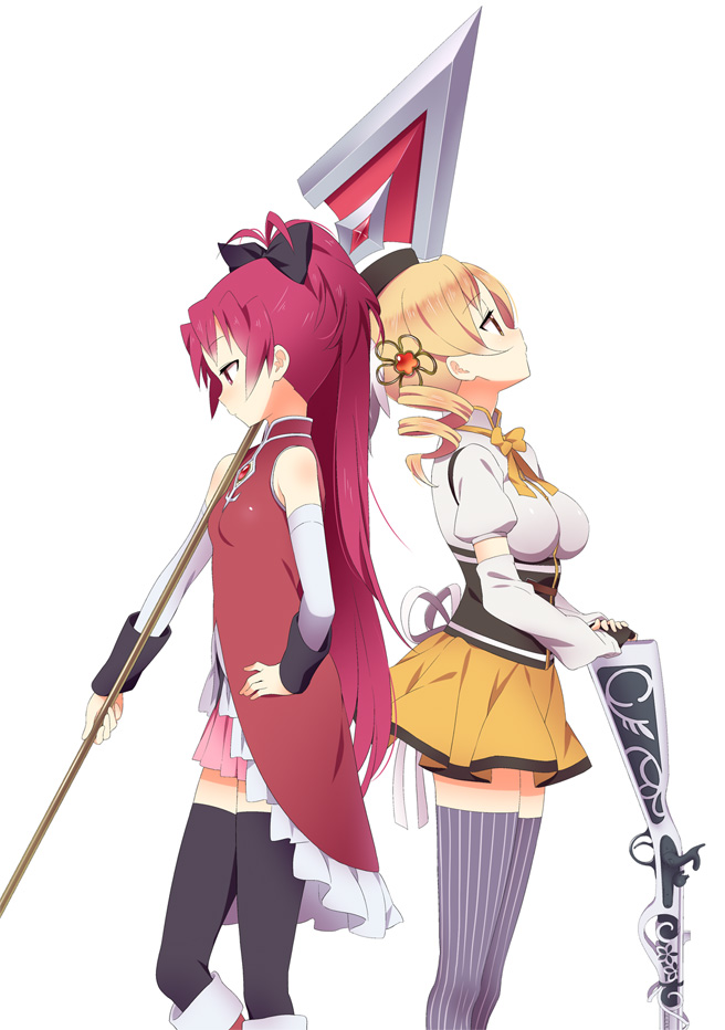 sakura kyoko and tomoe mami (mahou shoujo madoka magica) drawn by endo_(makaron)