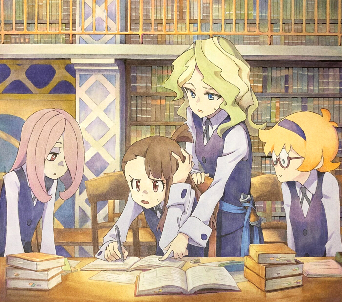 kagari atsuko, diana cavendish, sucy manbavaran, and lotte jansson (little witch academia) drawn by shiratama_(hockey)