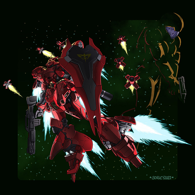 char aznable and sazabi (gundam and 1 more) drawn by jeff_sorley