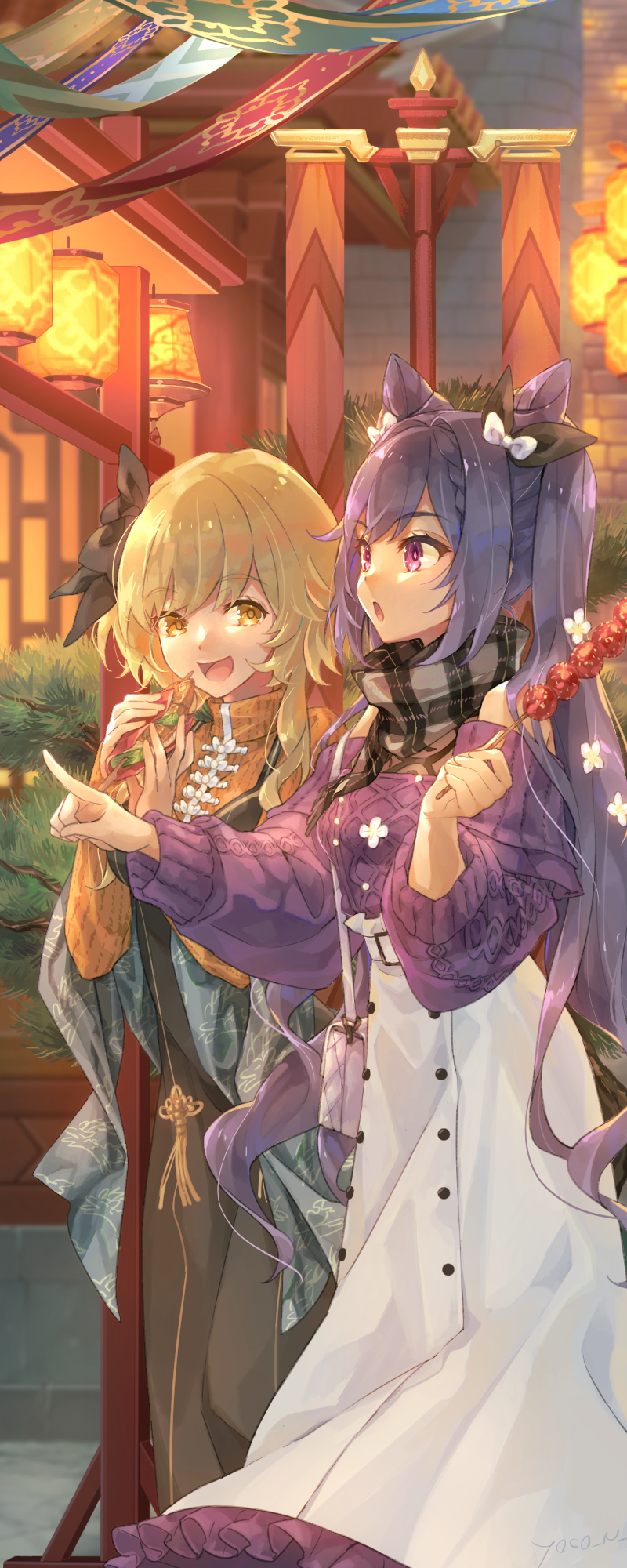 lumine and keqing (genshin impact) drawn by yoco_n