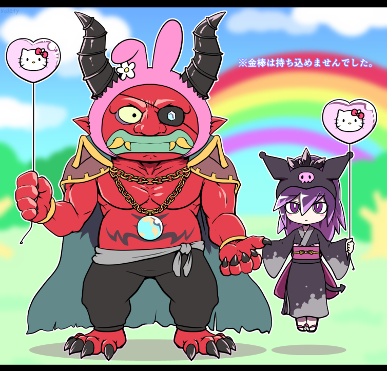 hello kitty, hyakkihime, and akaoni (sanrio and 2 more) drawn by nollety