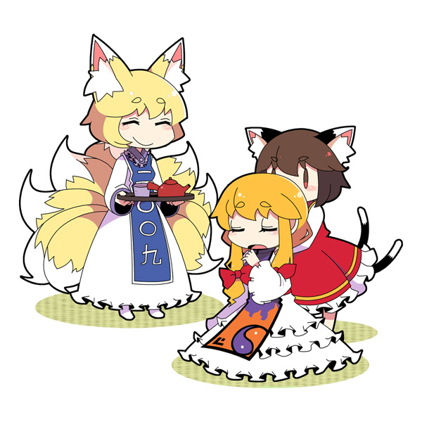 yakumo yukari, yakumo ran, and chen (touhou) drawn by mzh
