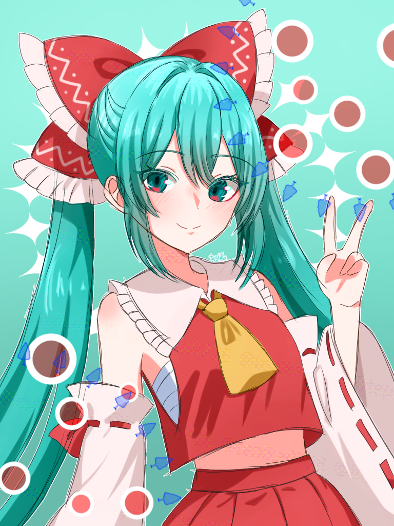 hatsune miku and hakurei reimu (touhou and 1 more) drawn by tepika-san