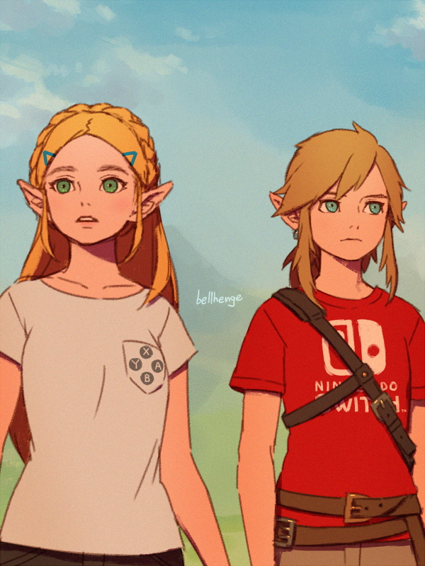 link and princess zelda (the legend of zelda and 1 more) drawn by bellhenge