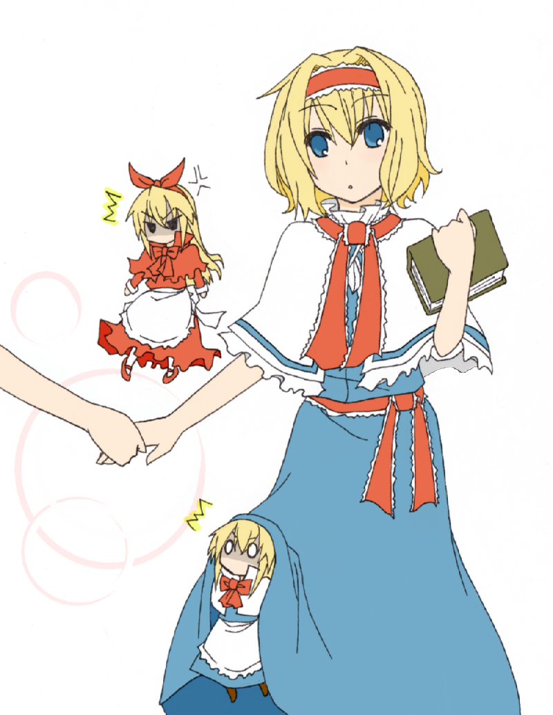 alice margatroid, shanghai doll, and hourai doll (touhou) drawn by yuuta_(monochrome)