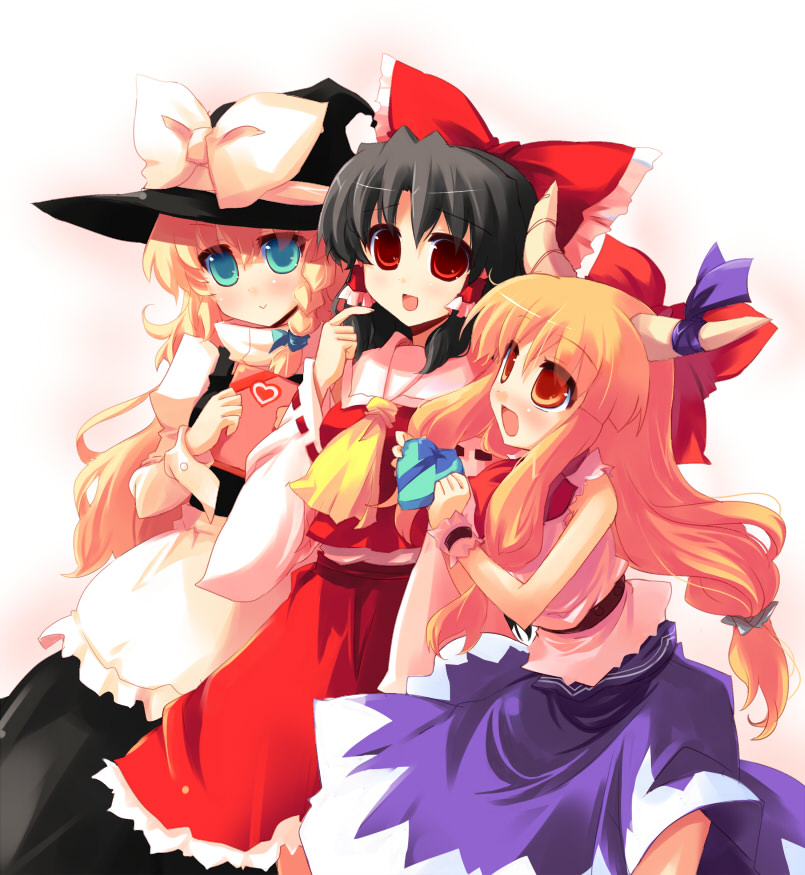 hakurei reimu, kirisame marisa, and ibuki suika (touhou) drawn by shin_(new)