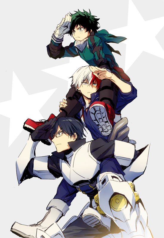midoriya izuku, todoroki shoto, and iida tenya (boku no hero academia) drawn by hegi