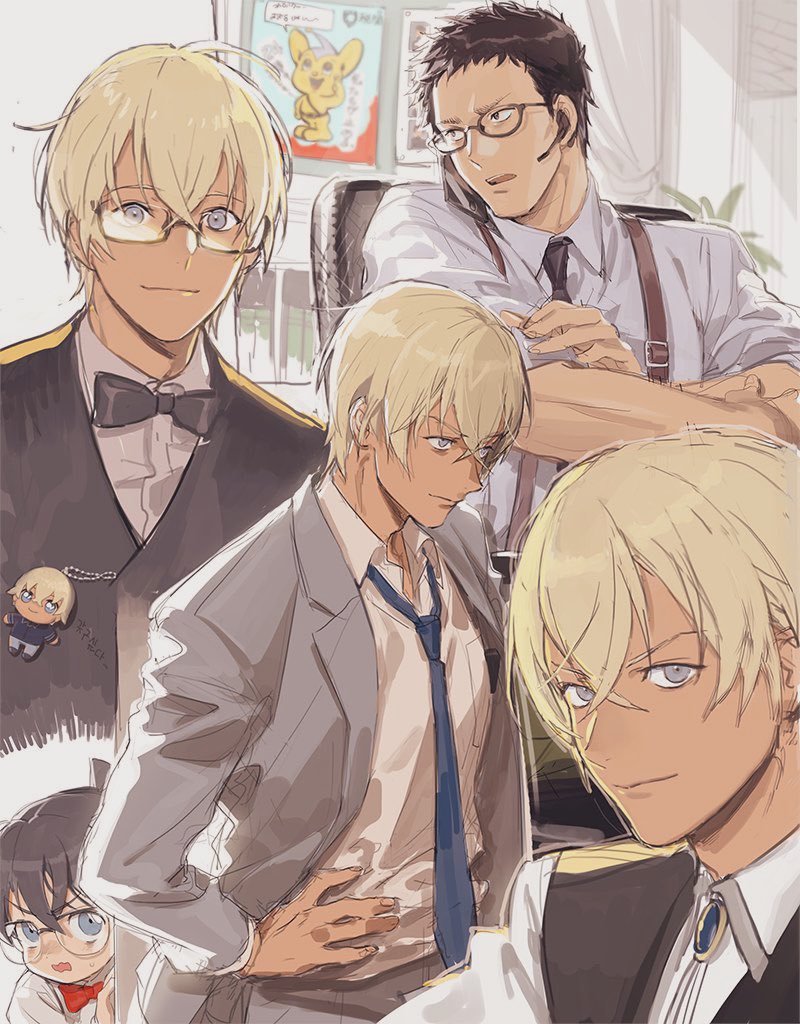 edogawa conan, amuro tooru, and kazami yuuya (meitantei conan) drawn by nonockha