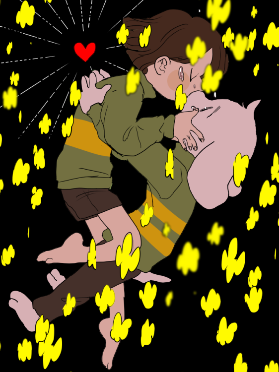 chara and asriel dreemurr (undertale) drawn by ikuta_semi