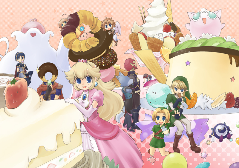 link, kirby, princess peach, ash ketchum, princess daisy, and 8 more (pokemon and 10 more) drawn by aura_(a440)