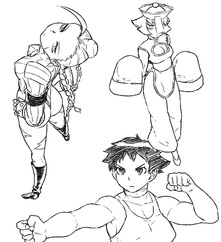 cammy white, hsien-ko, and makoto (street fighter and 3 more) drawn by tsukudani_(coke-buta)