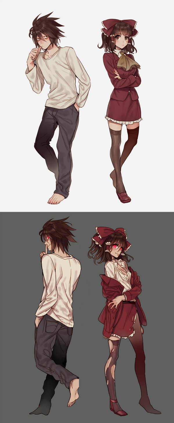 hakurei reimu and l (touhou and 3 more) drawn by inseki_tarou