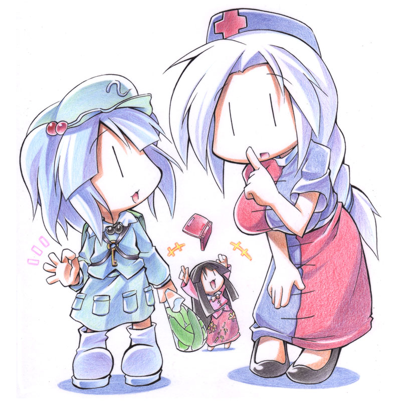 kawashiro nitori, houraisan kaguya, and yagokoro eirin (touhou) drawn by uccow