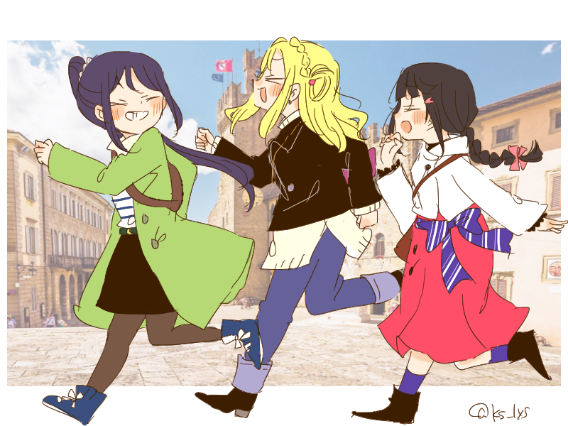 matsuura kanan, kurosawa dia, and ohara mari (love live! and 1 more) drawn by kase_(ks_lys)