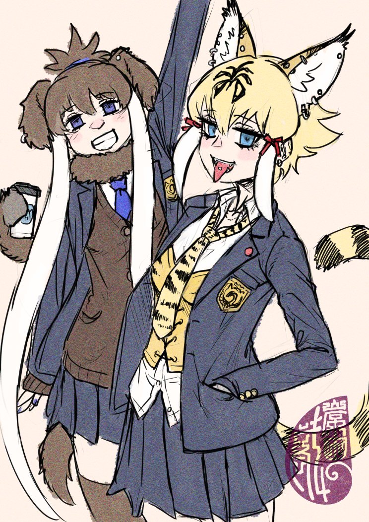 smilodon and mammoth (kemono friends) drawn by kishida_shiki