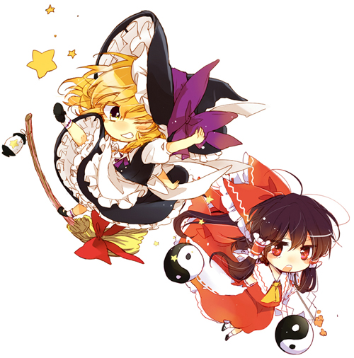 hakurei reimu and kirisame marisa (touhou) drawn by poprication